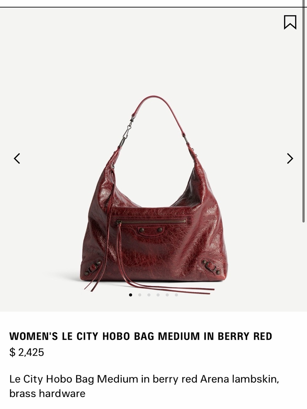 Authentic Balenciaga Le City Hobo Bag in Berry Red genuine Lambskin new with tag